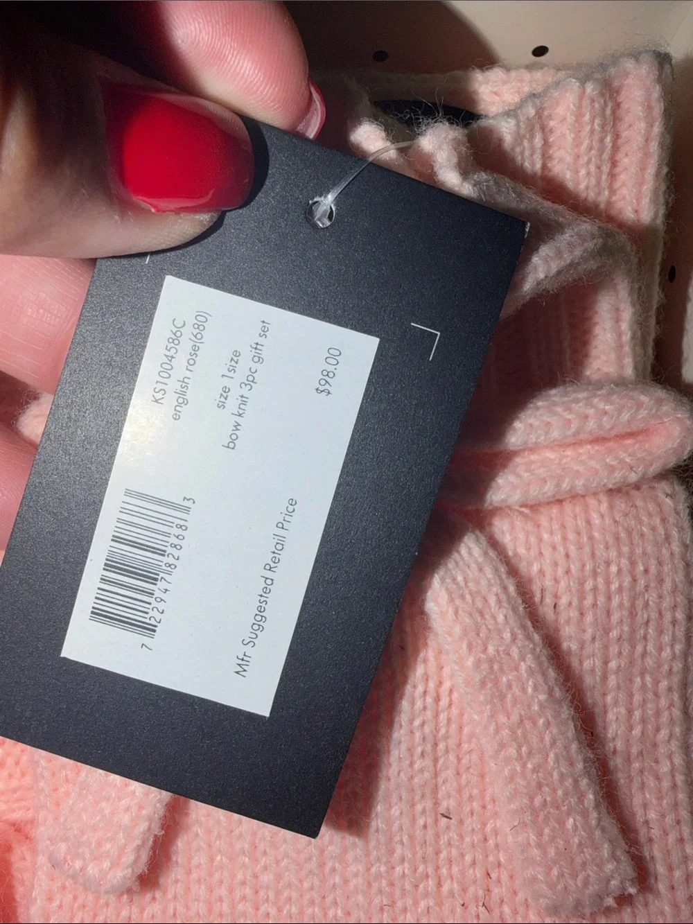 kate spade blush pink bow knit hat and gloves set